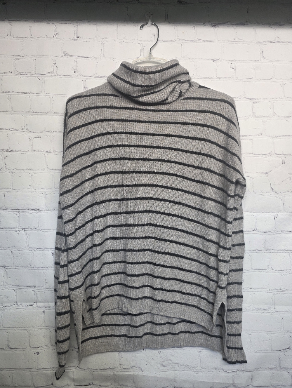 Madewell Gray and Black Striped Knit Turtleneck Sweater Wool Blend